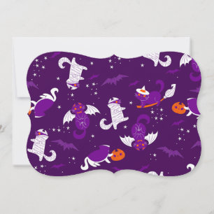 purple halloween cats mummy vampire bat witch invitation