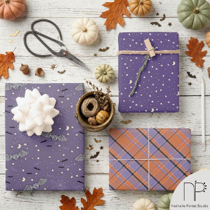 Purple Halloween Cute Bats Wrapping Paper sheets