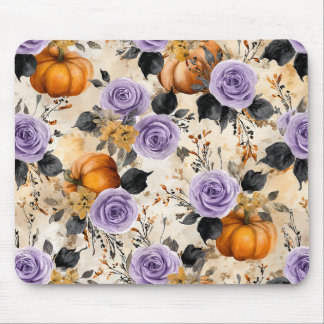 PURPLE HALLOWEEN FLOWERS & ORANGE PUMPKINS MOUSE PAD