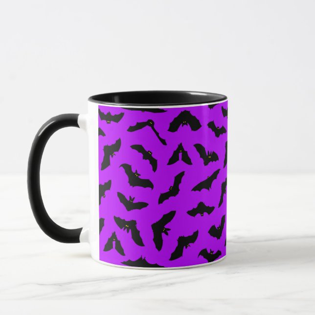Purple Halloween Flying Bats Mug (Left)