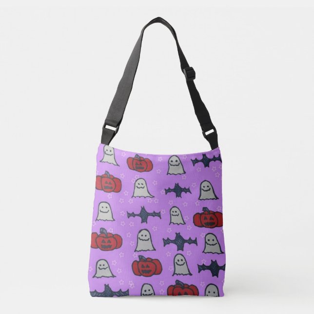 Purple Halloween Fun Print Crossbody Bag (Front)