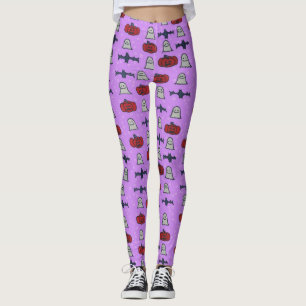 Purple Halloween Fun Print Leggings