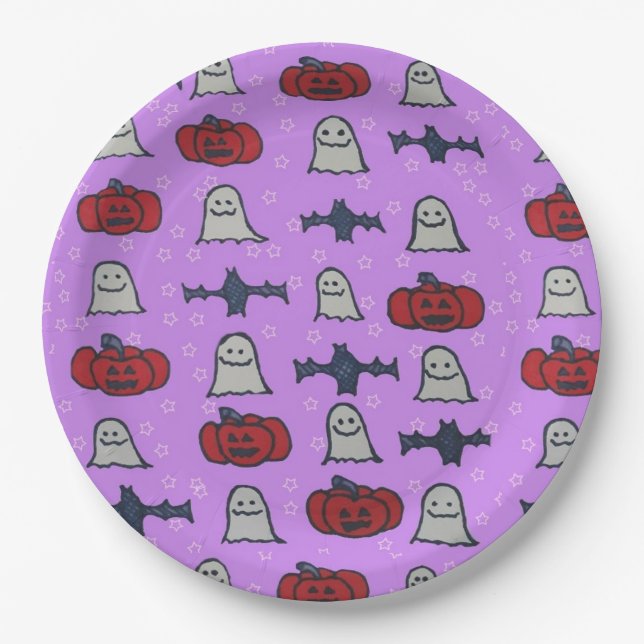 Purple Halloween Fun Print  Paper Plate (Front)