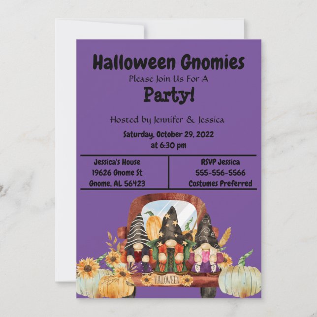 Purple Halloween Gnome Party Invitation (Front)
