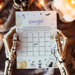 Purple Halloween Little Boo Baby Shower Bingo Game