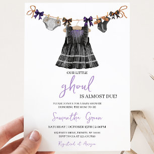 Purple Halloween Little Ghoul Baby Shower Invitation