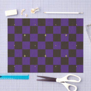 Purple Halloween Plaid Stars Tissue Paper