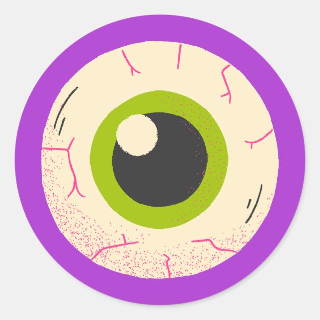 Purple Halloween Quirky Cute Spooky Eyeball Classic Round Sticker (Front)