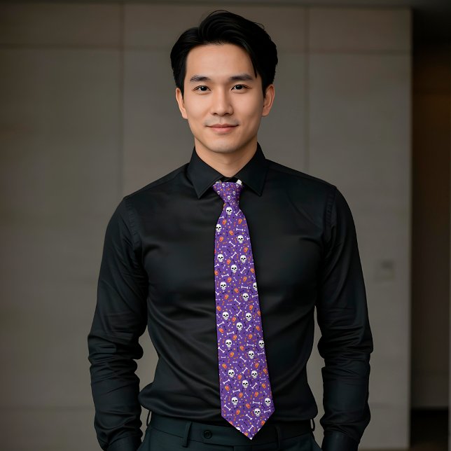Purple Halloween Skull Bone Coffin Pattern  Tie (Creator Uploaded)