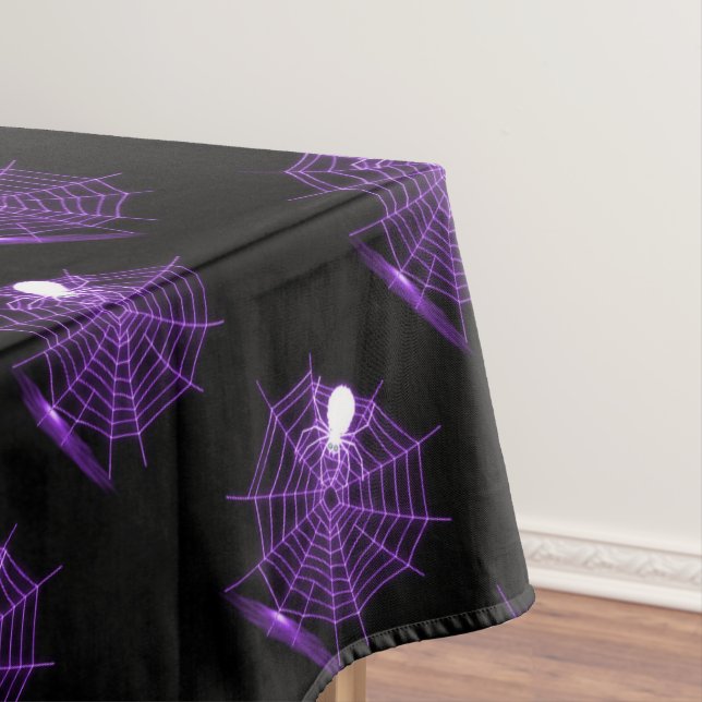 Purple Halloween Spider Web Tablecloth (In Situ)