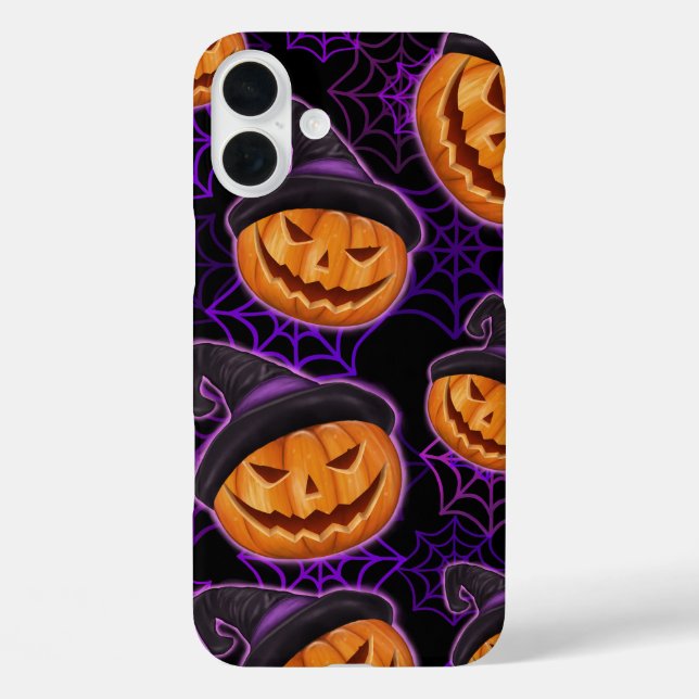 PURPLE HALLOWEEN SPIDER WEBS AND ORANGE PUMPKINS Case-Mate iPhone CASE (Back)