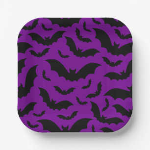 purple halloween vampire bats gothic paper plate