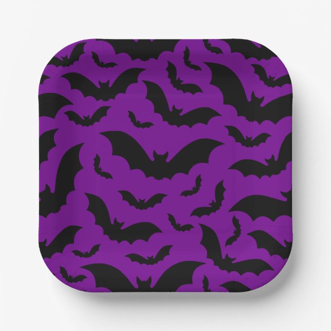 purple halloween vampire bats gothic paper plate (Front)