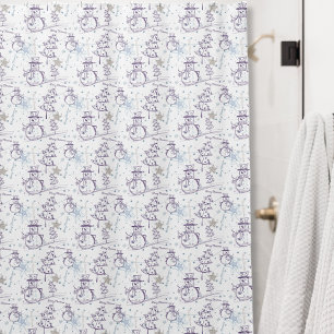 Purple Hand Drawn Christmas Snowman Shower Curtain