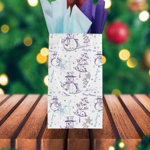 Purple Hand Drawn Christmas Snowman Small Gift Bag