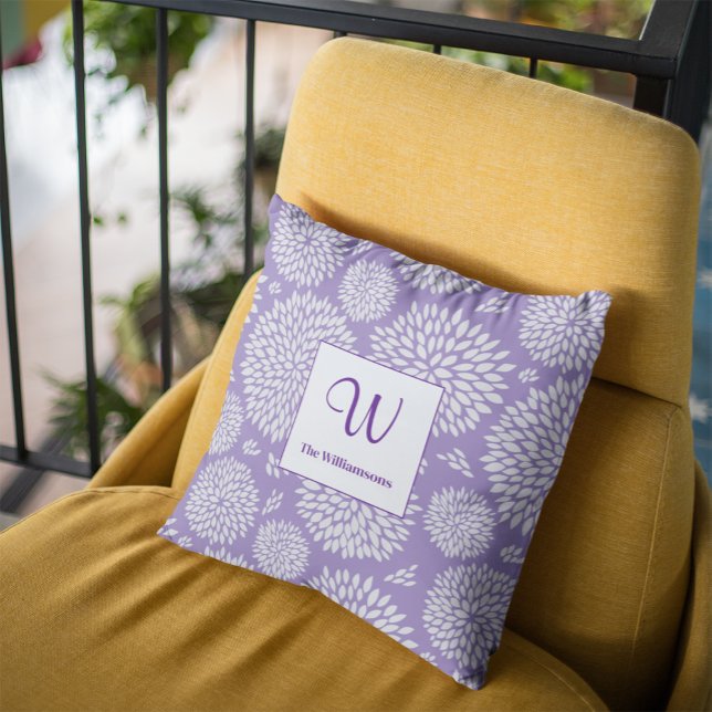 Purple Hand-drawn Flower pattern Monogram Cushion (Creator Uploaded)