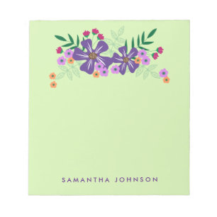 Purple Hand Drawn Flowers, Personalised Notepad