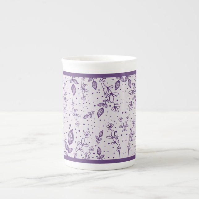 Purple Hand Drawn Greenery Bone China Mug (Front)