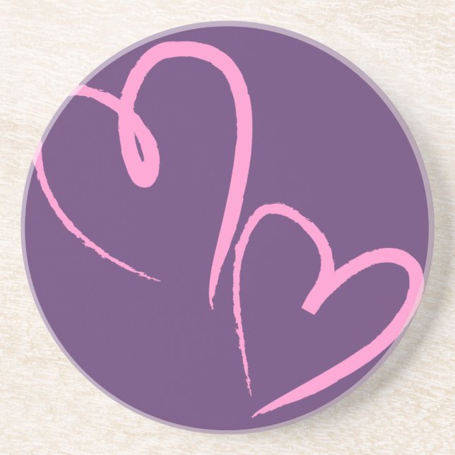 Purple Hand Drawn Hearts Coaster (Front)