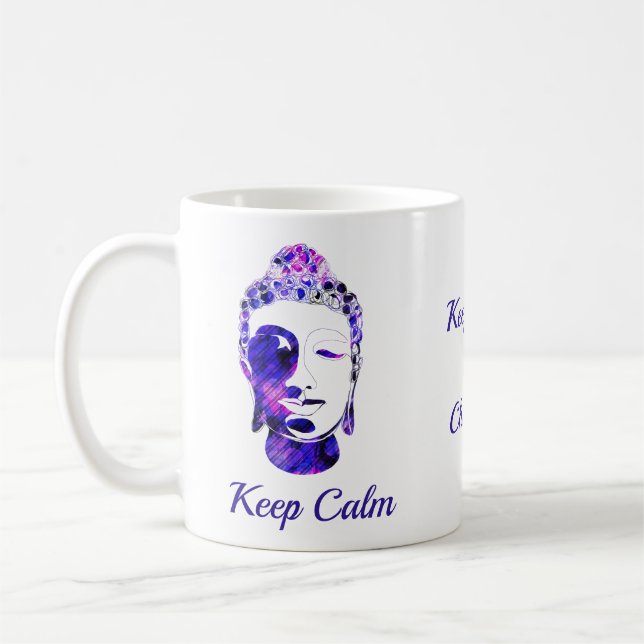 Purple hand drawn motivational buddha silhouette coffee mug (Left)