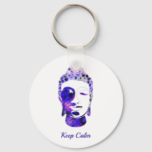 Purple hand drawn motivational buddha silhouette key ring