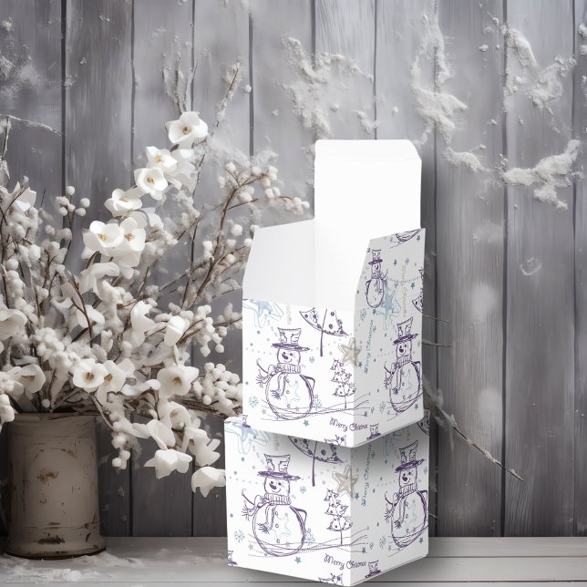 Purple Hand Drawn Snowman Christmas Favour Box (Creator Uploaded)