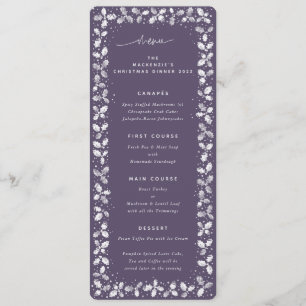 Purple Hand Printed Holly+Berries Christmas Menu