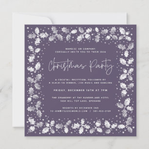 Purple Hand Printed Holly+Berries Christmas Party Invitation