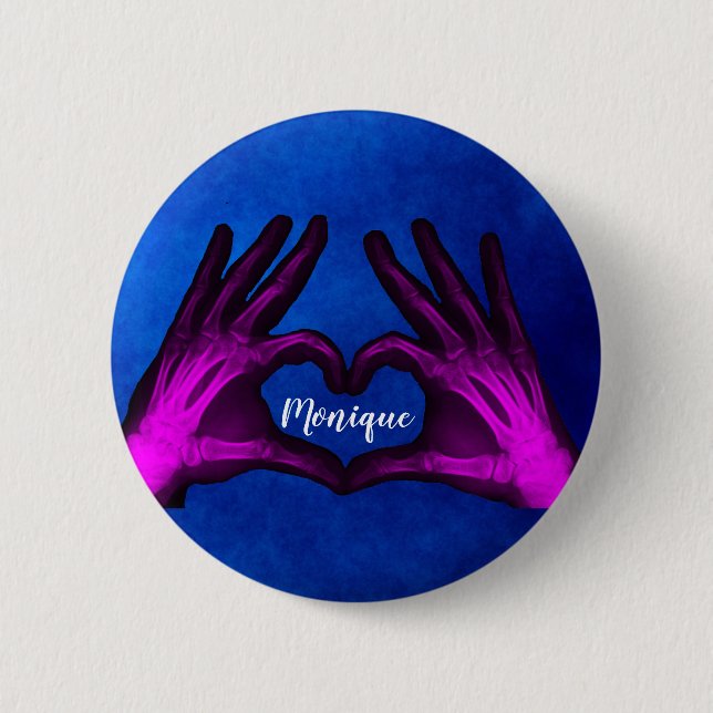 Purple Hand Xray Heart 6 Cm Round Badge (Front)