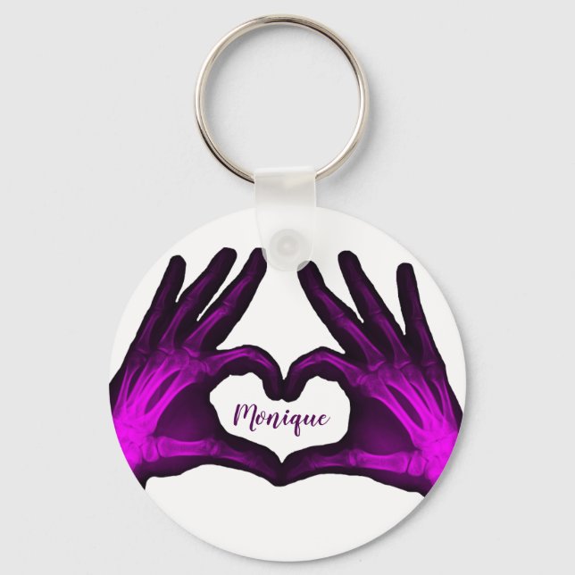 Purple Hand Xray Heart Key Ring (Front)