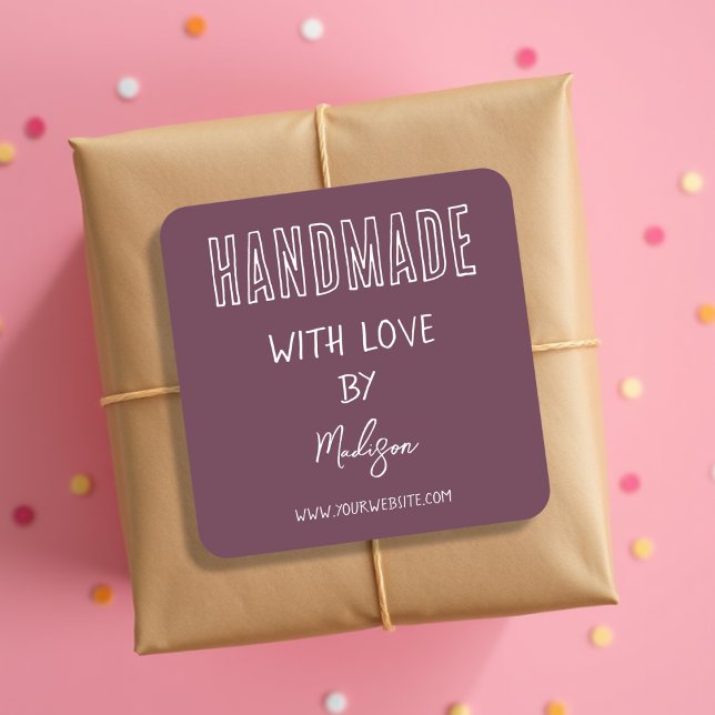 Purple | Handmade With Love Square Sticker (Creator Uploaded)