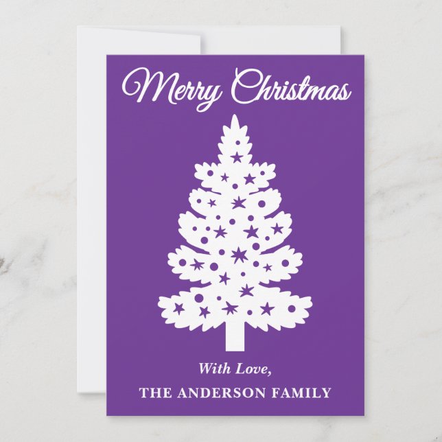 Purple Handwritten Script Christmas Tree Holiday Card (Front)