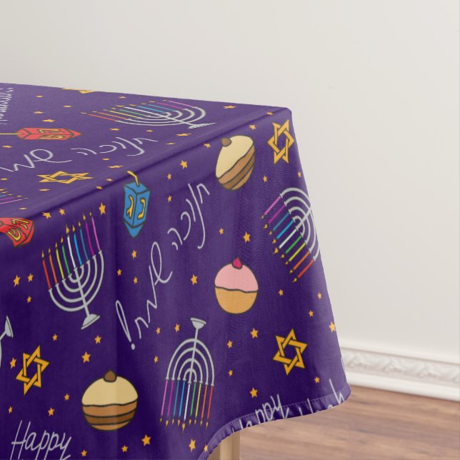 Purple Hanukkah Tablecloth (In Situ)