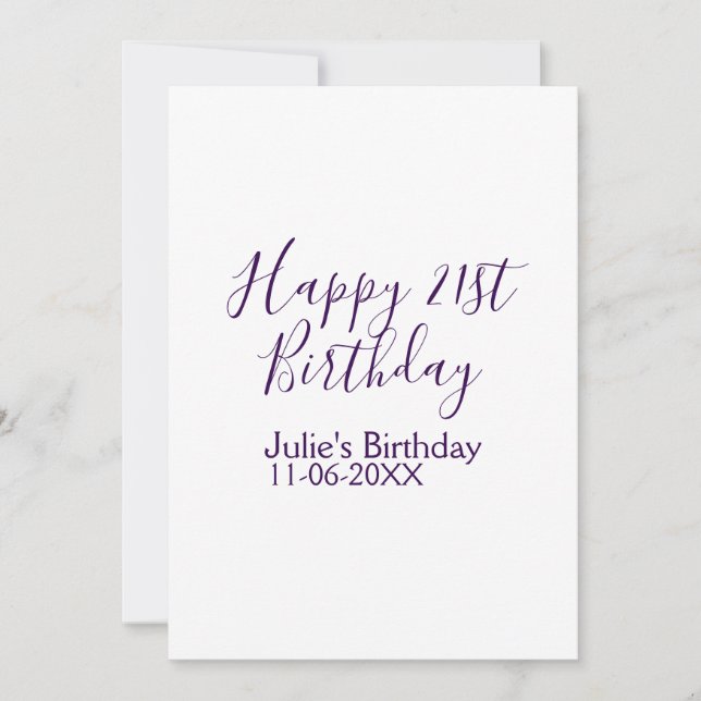 Purple happy 21st birthday name date Keychain Invitation (Front)