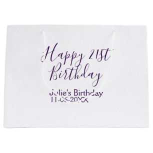 Purple happy 21st birthday name date Keychain Large Gift Bag