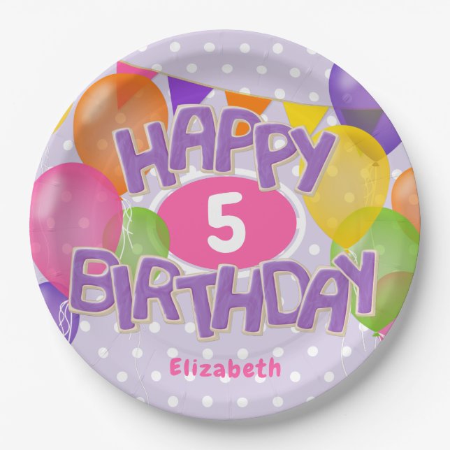 purple happy birthday cutout cookies w balloons paper plate (Front)