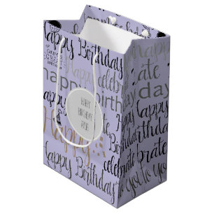 Purple Happy Birthday   Medium Gift Bag