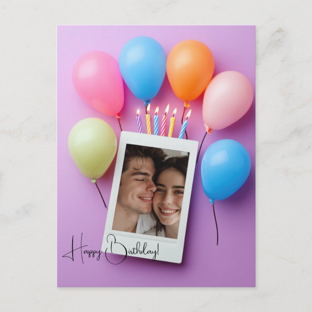 Purple Happy Birthday Personalised Poloraid Postcard (Front)