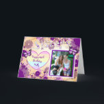 Purple Happy Birthday Photo Card for Sister<br><div class="desc">Purple Happy Birthday Card for Sister with flowers and butterflies.

Personalise this card by adding your favourite picture of you and your sister!</div>