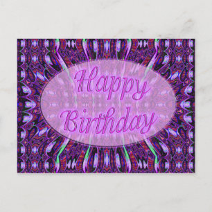 purple happy birthday postcard
