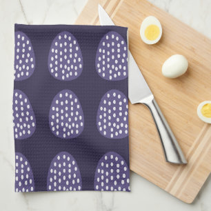 Purple Happy Easter Eggs Pattern Tea Towel