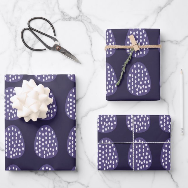 Purple Happy Easter Eggs Pattern Wrapping Paper Sheet (Front)