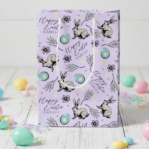 Purple Happy Easter Name Bunny Medium Gift Bag