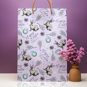 Purple Happy Easter Name Bunny Medium Gift Bag