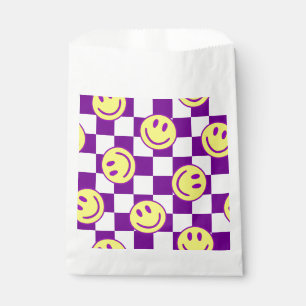 purple happy face check groovy favour bags