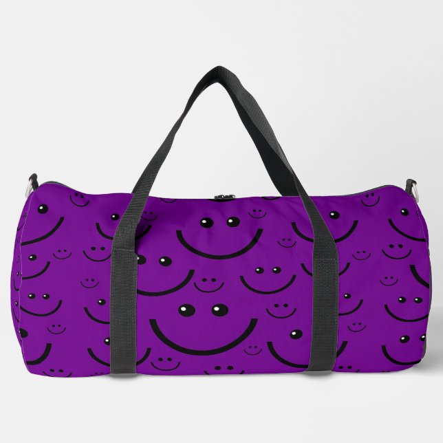 purple happy face pattern print duffle bag (Front)
