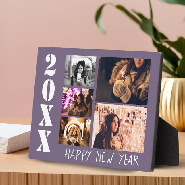 Purple Happy New Year 2025 5 Photo Collage Plaque (Creator Uploaded)