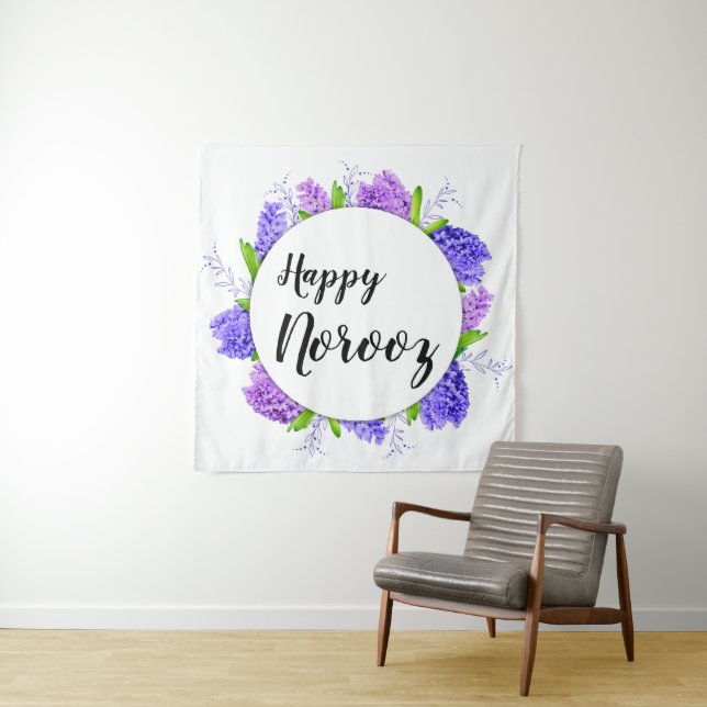 Purple Happy Norooz Hyacinth Wreath New Year Tapestry (In Situ)