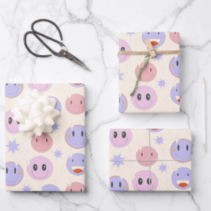 Purple happy  smile pattern wrapping paper sheet