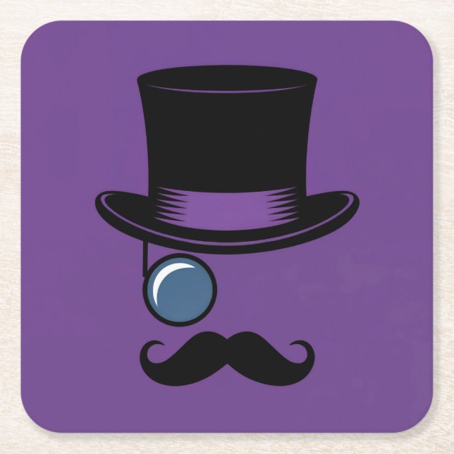 Purple Hat Monocle Moustache Coaster Set (Front)